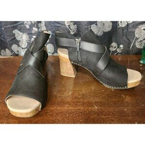 NWOB Dansko Arlene Sandal Heel Black Leather Women Size 38 US 8